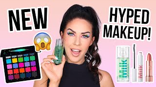 FULL FACE OF FIRST IMPRESSIONS!! NEW HYPED UP MAKEUP! MILK MAKEUP, RARE BEAUTY, ABH, TARTE & MORE!!