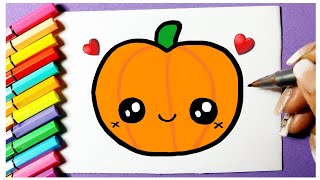 Como desenhar Abóbora de Halloween fofa Kawaii ❤ Desenhos Kawaii - Desenhos para Desenhar
