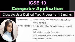 Class 10 ICSE - Important Java Programs - Class As User Defined Type Programs - 15 marks
