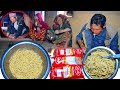 jungle man cooking noodles for snack || @junglefamilycooking