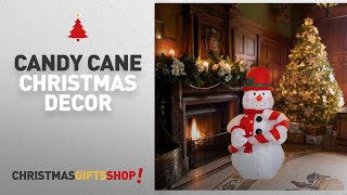 Candy Cane Christmas Decor Ideas: 4 Ft Inflatable Christmas Snowman hold a Candy Cane Decoration for