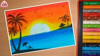 How to Draw Sunset Scenery For Beginners With Oil Pastel Step by Step (very easy)