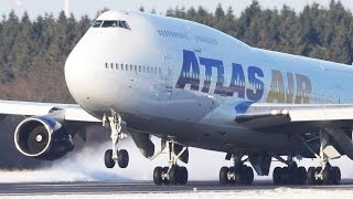 4 Boeing 747` s in the SNOW - Boeing 747 Departures and Landings