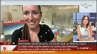 Cecilia Sopeña en Cuatro hablando de la presión añadida por el físico en las mujeres en ciclismo