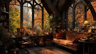 Rainy Autumn Day in Cozy Nook Ambience with Falling Leaves and Fall Rain on Window Ambience