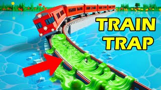 Lego trains crashes into SLIME Trap...Crash Testing LEGO Trains!
