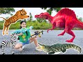 Changcady fights with dinosaurs, tigers, crocodiles to save the animals: pig, zebra - Part 113