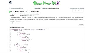 Java Practice It || 4.27 medianOf3 || if/else, nested if/else, method with int return, logic