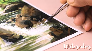 How I painted flowing water with watercolor | Watercolor Painting stream