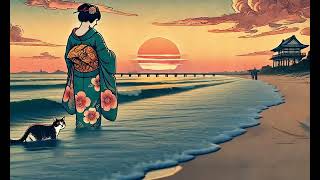 Shamisen X Blues Guitar 三味線【Strolling at Sunset】Slow Rhythm Background Music for Studying or Work