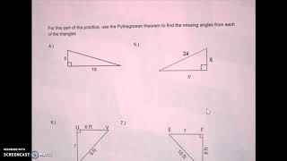 Pythagorean Theorem Practice Answer key (1-5)