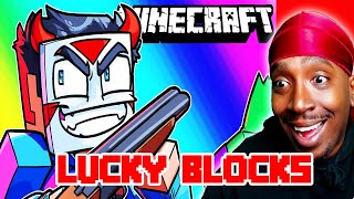 Reaction To Minecraft Lucky Block Race - This is Actual Hell!