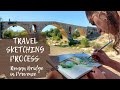 Travel Sketching Process - Roman Bridge in Provence | Timelapse