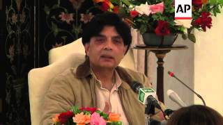 Interior minister says government plans to put former President Musharraf on trial for treason