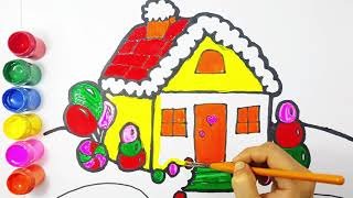 draw a house for kids, learning colors very easy, art kids