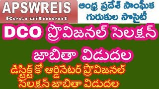 APSWREIS-DCO ప్రొవిజనల్ సెలక్షన్ జాబితా విడుదల-DISTRICT CO-ORDINATOR సెలక్షన్ జాబితా విడుదల