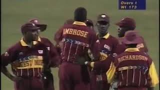 Curtly Ambrose destroying the stumps   India v West Indies
