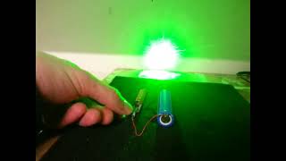 Over-driving a Cheap DPSS 532nm Green Laser at 2V Peak 50mW+ Power with High Energy Density Battery