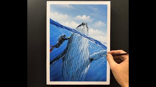 Blue Ocean Whale Painting / Acrylic painting for Beginners / Colour Art #089