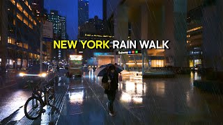 A Night Walk in MANHATTAN: Light Rain Sounds, Relaxing Evening in New York