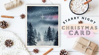 Starry Night Watercolour Christmas Card