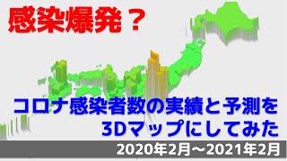 コロナウイルス感染者数の実績とGoogleによる予測を3Dグラフにしたら爆発してた