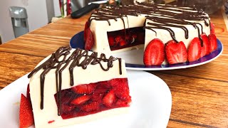 Gelatina de lechera rellena de gelatina y fresas 🍓 deliciosa y muy fácil