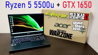 Acer Aspire 7 - Ryzen 5 5500u + GTX 1650 - Unboxing + 5 Games Tested + Thermal Testing + Cinebench 🔥