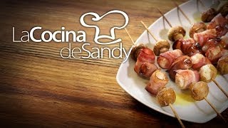 Brochetas de Pollo, Datiles, Champiñones y Bacon - Pinchos y Brochetas Faciles