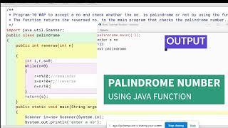 PALINDROME NUMBER program using JAVA FUNCTION #10th ICSE || JAVA FUNCTION VIDEO13, PROGRAM 10