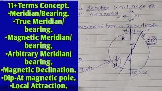 True meridian , Magnetic maridian , Arbitrary meridian ,dip , magnetic declination in detail