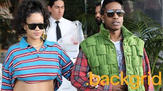 Pregnant Rihanna and A$AP Rocky have a bite at Bottega Louie in LA