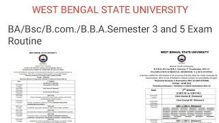 WBSU BA and Bsc Semester 3 and 5 Exam Routine