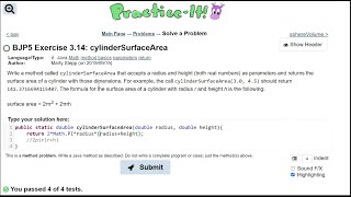Java Practice It || 3.14 cylinderSurfaceArea || method basics, parameters, return, math.