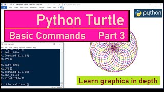 Learn Python Turtle Basic Commands Part 3 with examples | write shape color pensize | #highblix