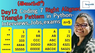 Day12 Coding series 7 Right aligned Triangle Pattern in #python Interviews,Jobs,exams,programming