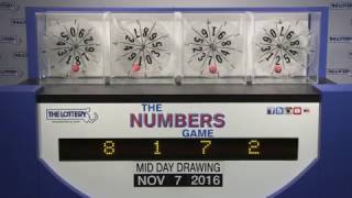 Midday Numbers Game Drawing: Monday, November 7, 2016