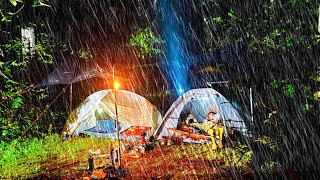 camping during heavy rain thunderstorm lightning // struggling to build a shelter