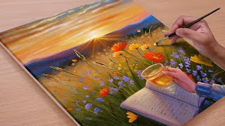 Easy Way to Paint a Beautiful Sunset Scenery / Acrylic Painting  / STEP BY STEP #87