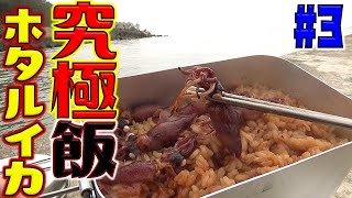 【メスティン】堤防かまどで超新鮮ホタルイカの炊き込みご飯を食ってみた！【富山一人旅#3】