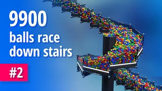 9900 Balls Down The Stairs, Version 2 - Marble Race