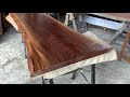 【オスモカラー塗装】濡れ色で光るブラックウォールナット一枚板【木の店さんもく】how to apply oil stain finish to walnut