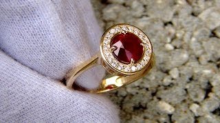 Natural Red Ruby Diamond 14k Gold Ring