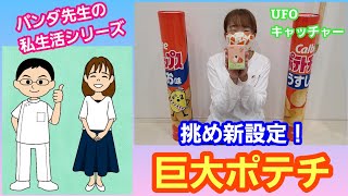 【パンダ先生夫婦でUFOキャッチャー】新設定の巨大ポテチのお菓子にチャレンジ！２人一緒にパンダフル～