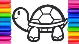 Drawing \u0026 Coloring a glitter turtle.  Essy step by step Drawing \u0026 Coloring for Toddlers \u0026 Kids