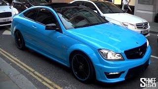 Baby Blue Mercedes C63 with IPE Exhaust - Slide and Lots of Noise