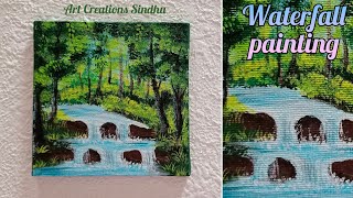 How to paint Waterfall/ Easy Waterfall Acrylic Painting/ Waterfall Landscape