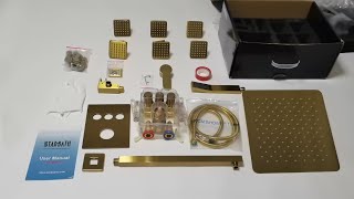 STARBATH Wall Mounted Shower System with 6 Body Jet Push Button Gold Unboxing