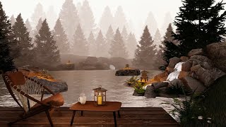 Misty Evening Park Ambience with River Sounds and Relaxing Birdsong | Cozy Sounds