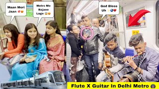 Flute X Guitar In Metro 🚇|Bollywood Songs In Metro |Best Flute Songs ||  Metro Singing | Public Rxn